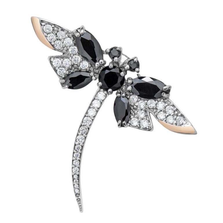 Gold plated sterling silver dragonfly brooch with alpanites and cubic zirconia