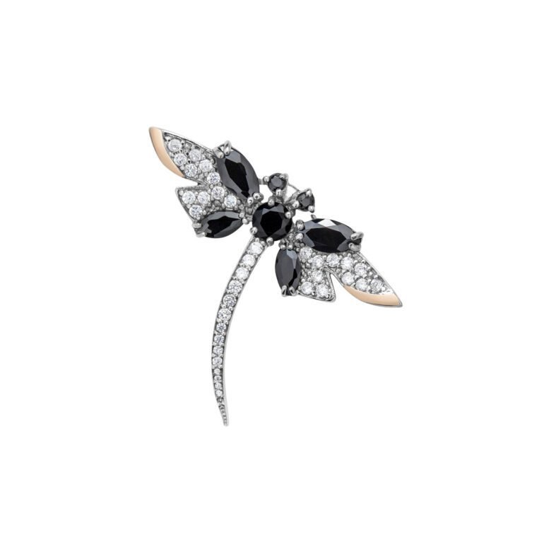 Gold plated sterling silver dragonfly brooch with alpanites and cubic zirconia