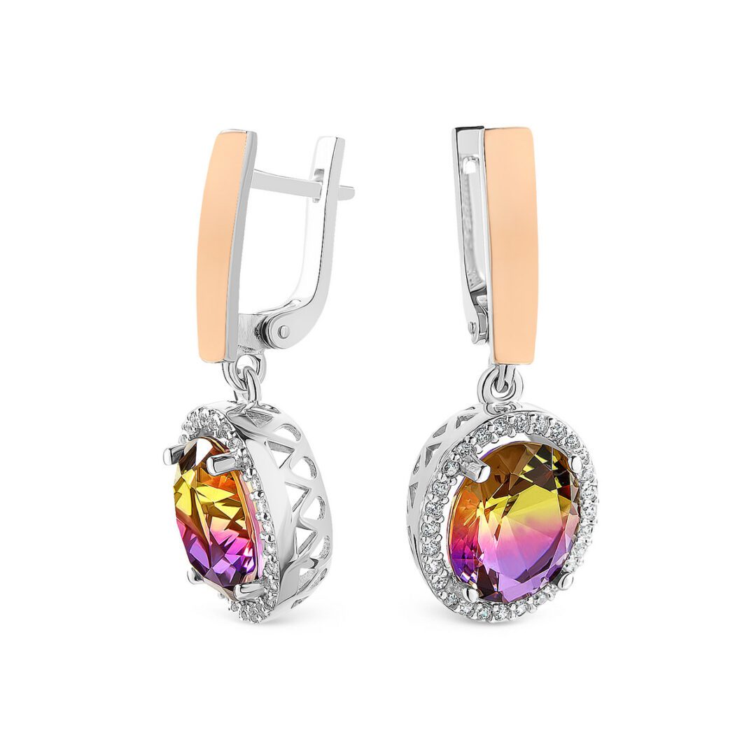 gold plated sterling silver earrings with ametrine and cubic zirconia