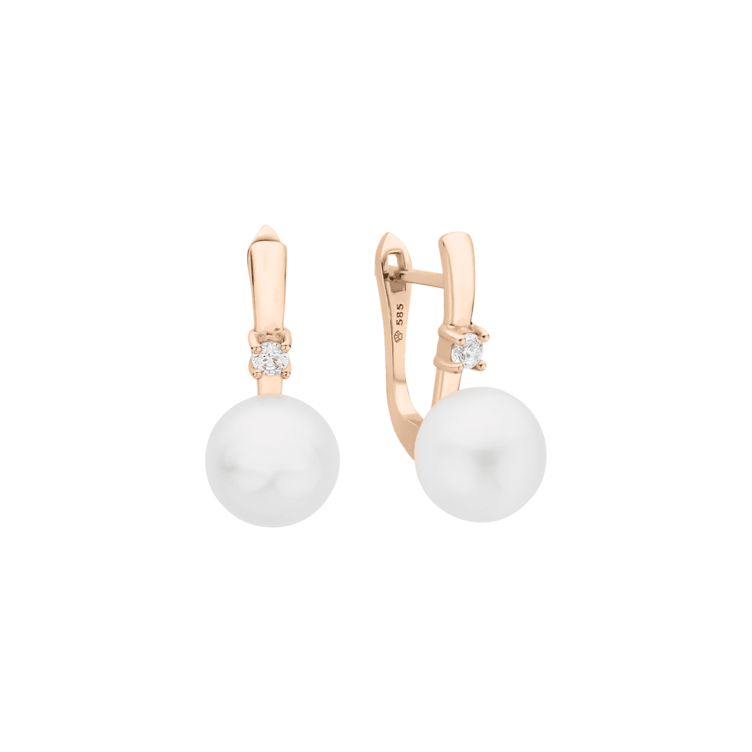 rose gold pearl earring with cubic zirconia