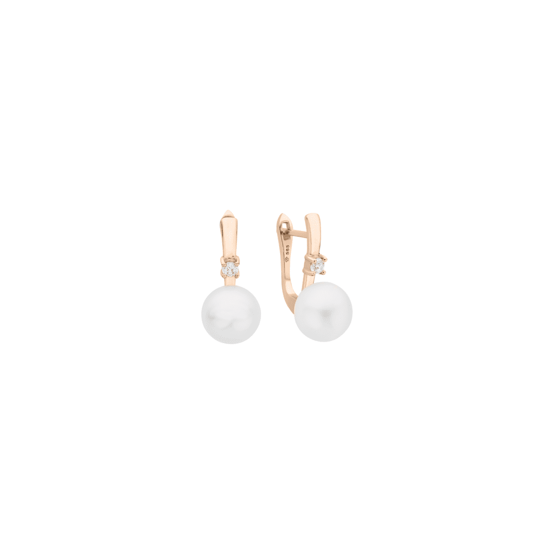 rose gold pearl earring with cubic zirconia