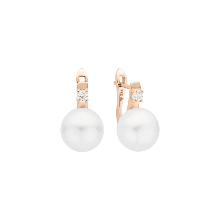 rose gold pearl earrings with cubic zirconia