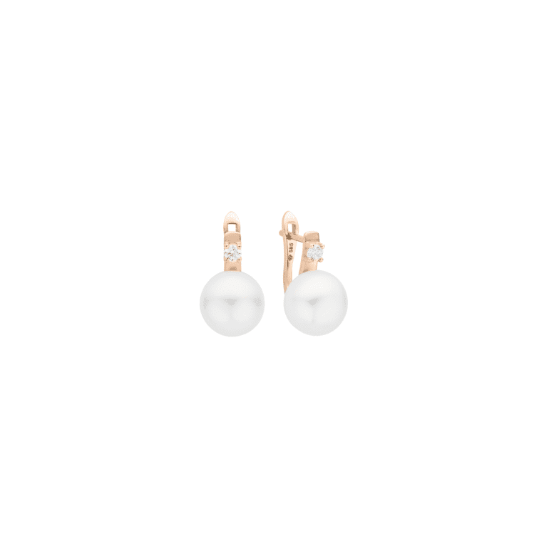 rose gold pearl earrings with cubic zirconia