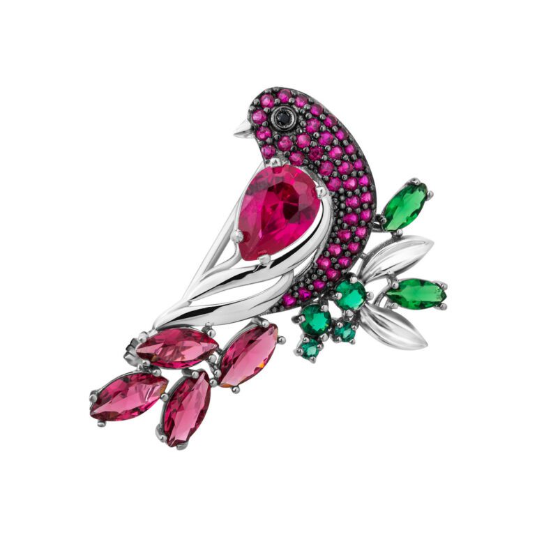 sterling silver brooch with alpanites and cubic zirconia