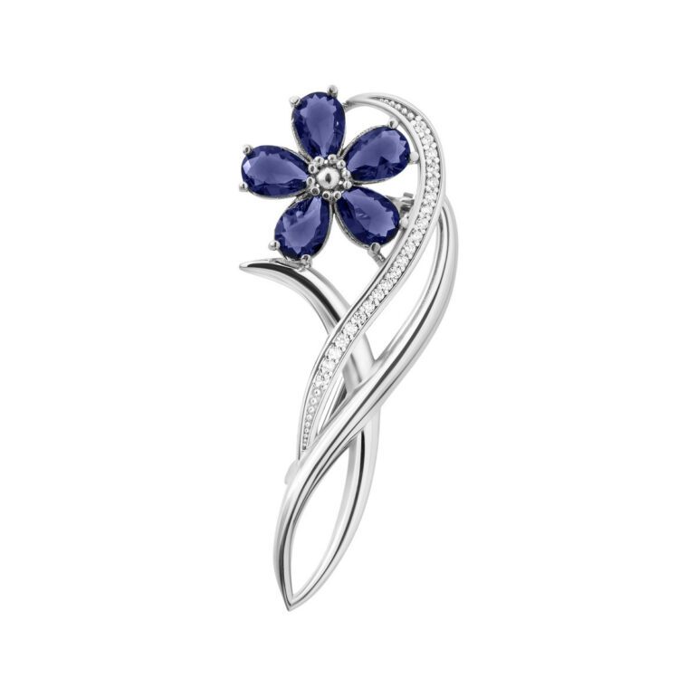 sterling silver brooch with sapphires and cubic zirconia - flower