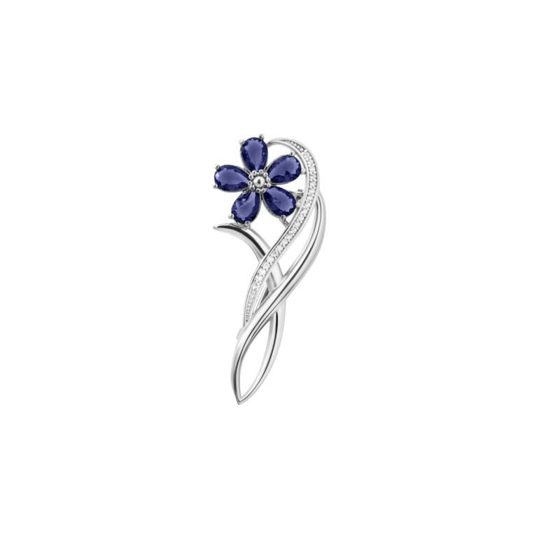 sterling silver brooch with sapphires and cubic zirconia - flower