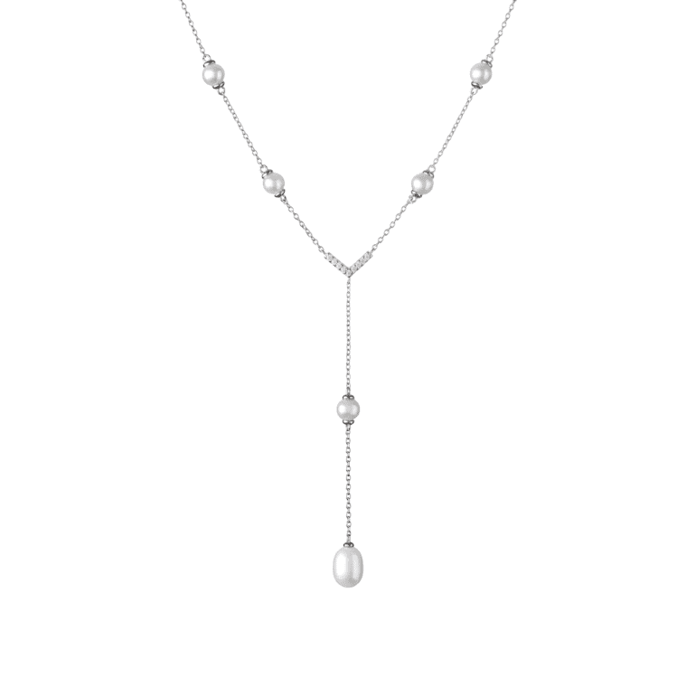 sterling silver necklace with pearls and cubic zirconia