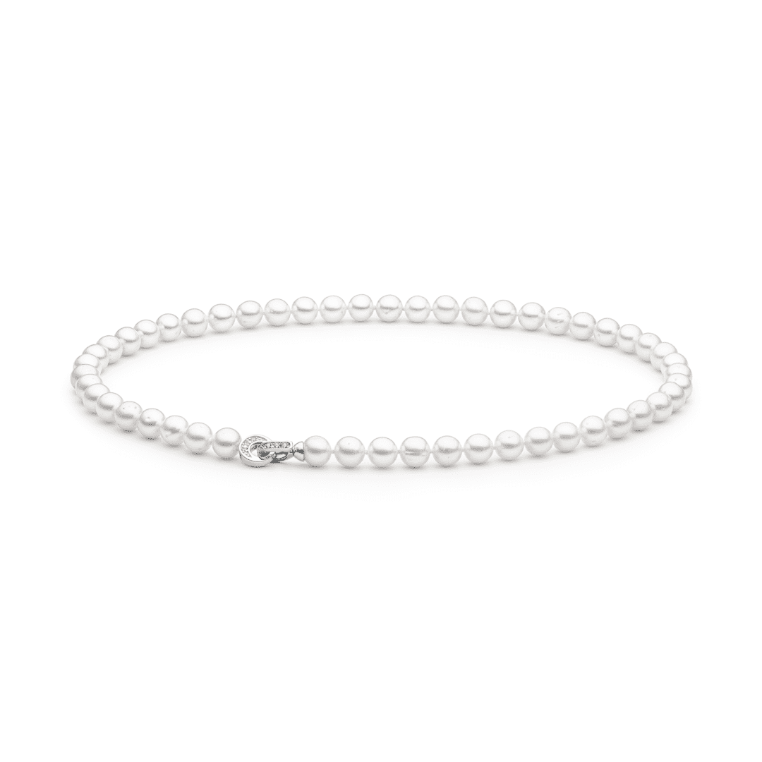 Elegantiškas sidabrinis vėrinys su baltais perlais ir cirkoniu