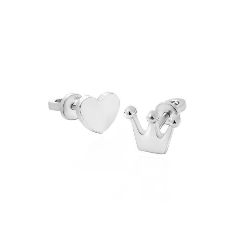 sterling silver heart and crown stud earrings