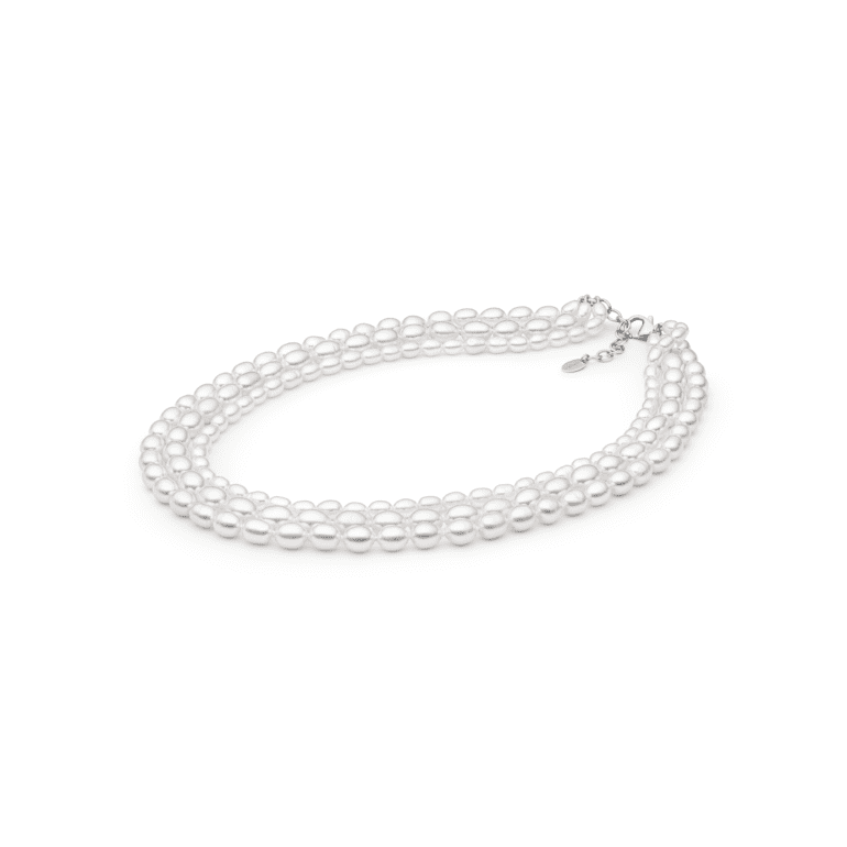 choker style sterling silver triple necklace with white pearls