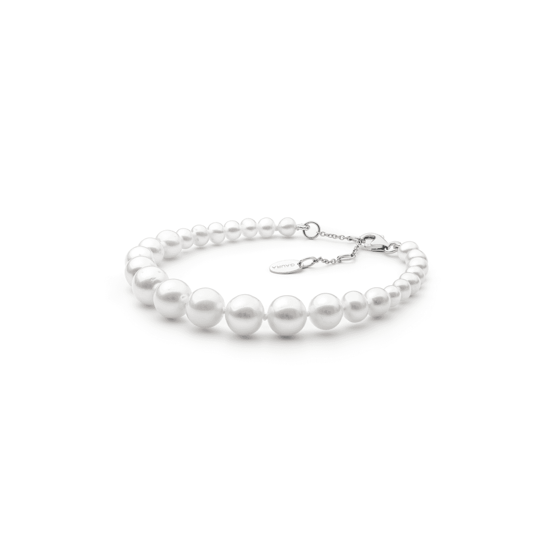 Elegantiška sidabrinė baltų perlų apyrankė