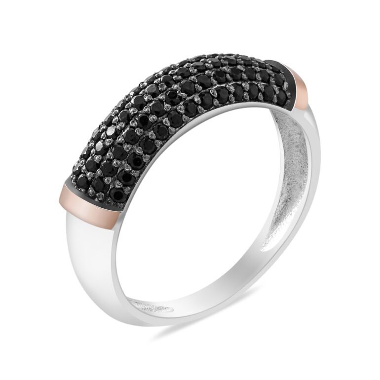 Gold plated sterling silver ring with black fianits