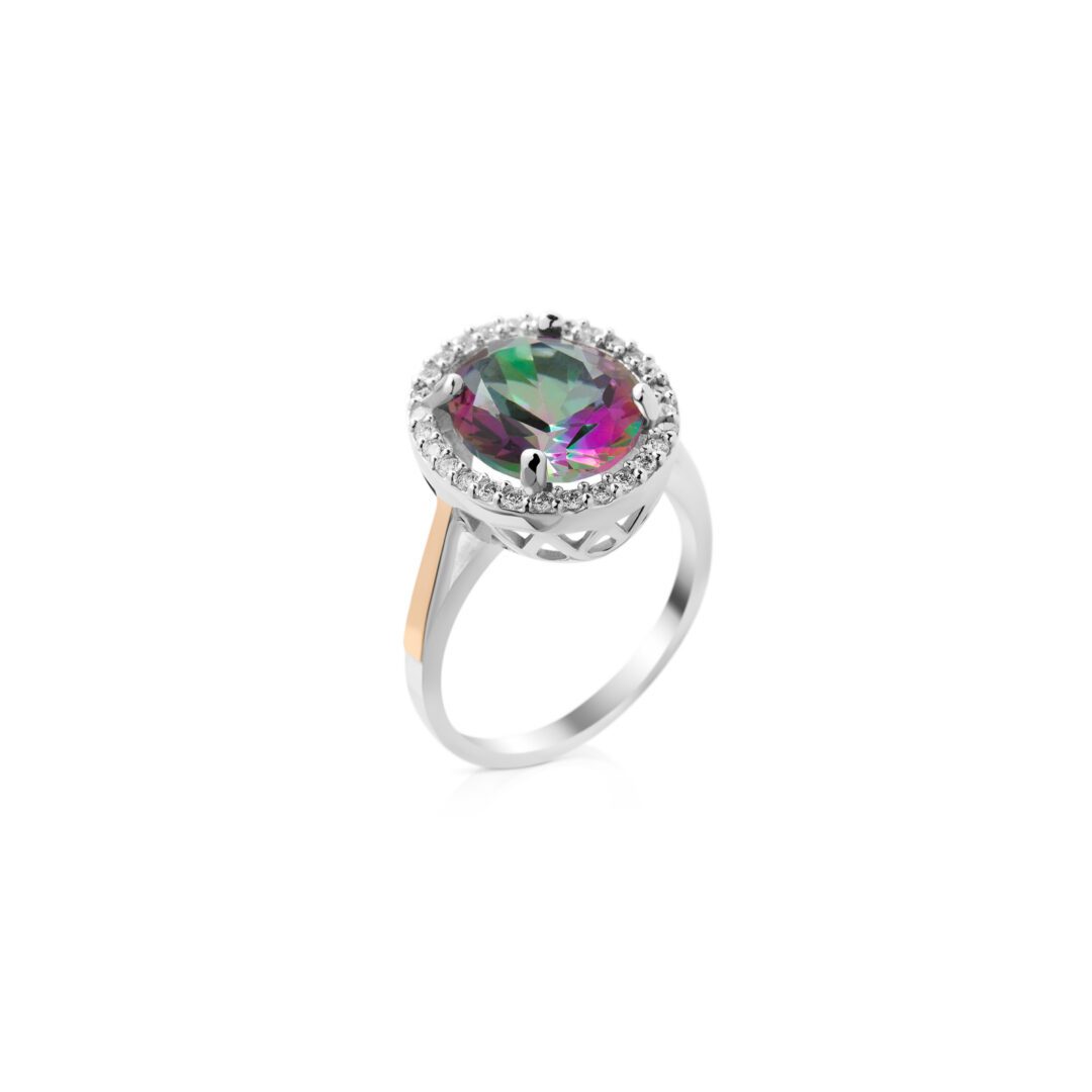 gold plated sterling silver ring with mystic topaz