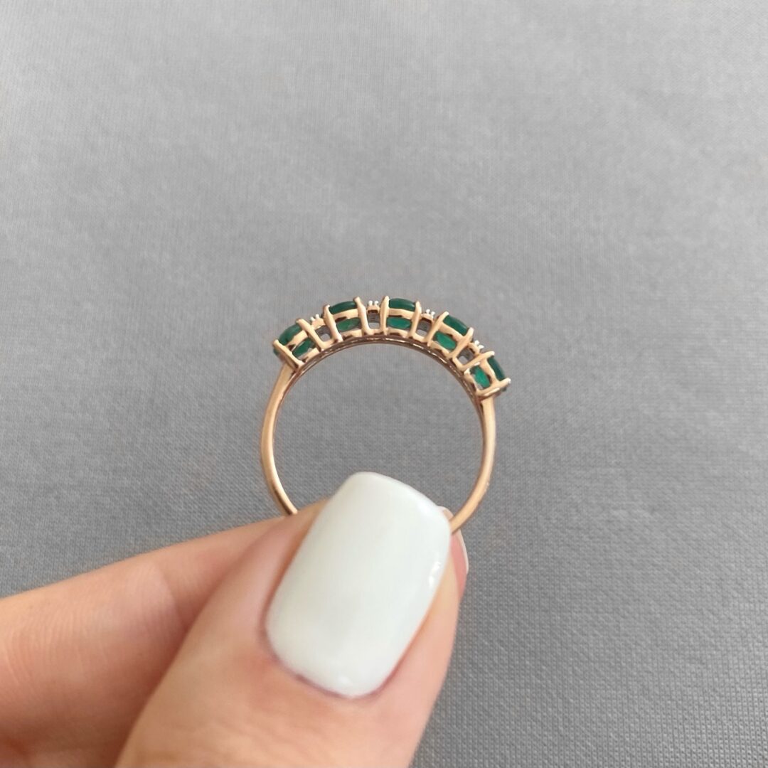 14ct rose gold ring with emeralds and diamonds