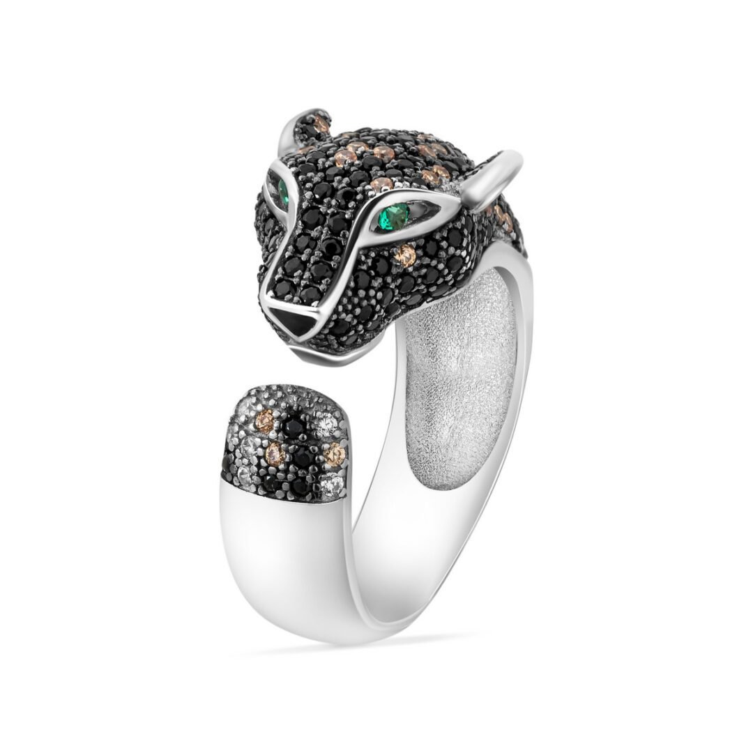 Sterling silver open panther ring with cubic zirconia