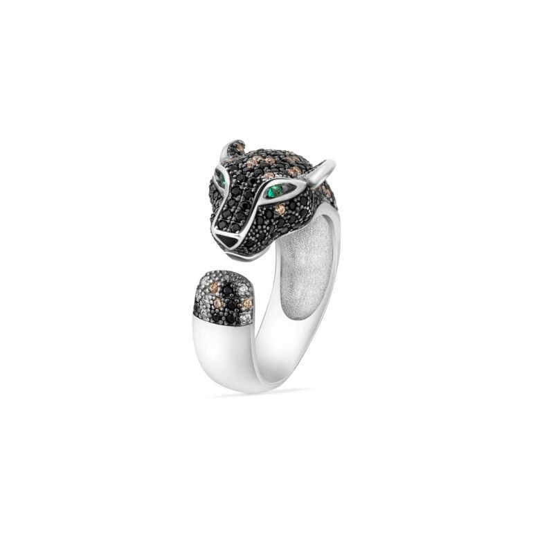 Sterling silver open panther ring with cubic zirconia