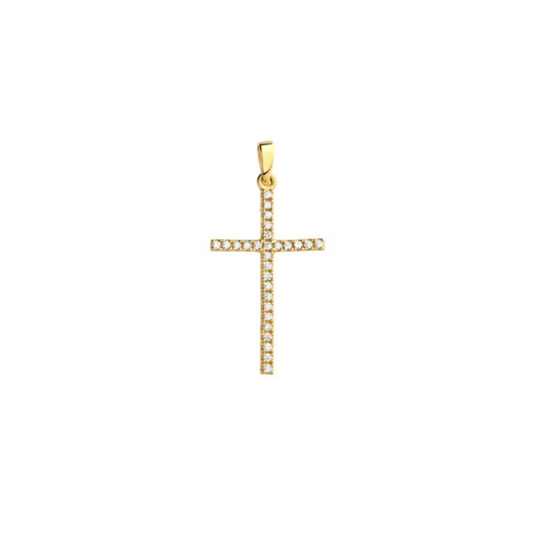 14ct yellow gold cross pendant with cubic zirconia
