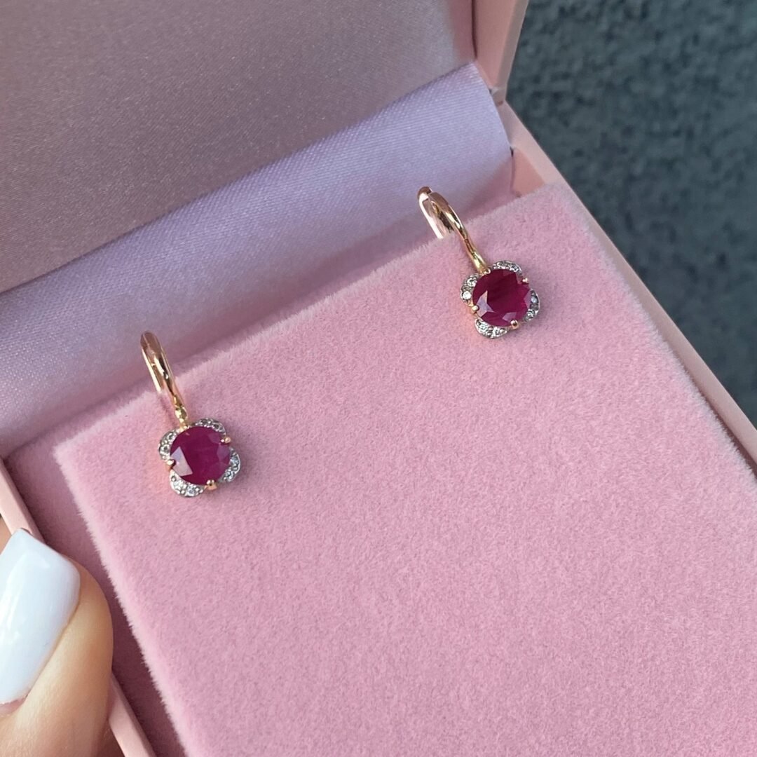 14ct rose gold earrings with rubies and diamonds