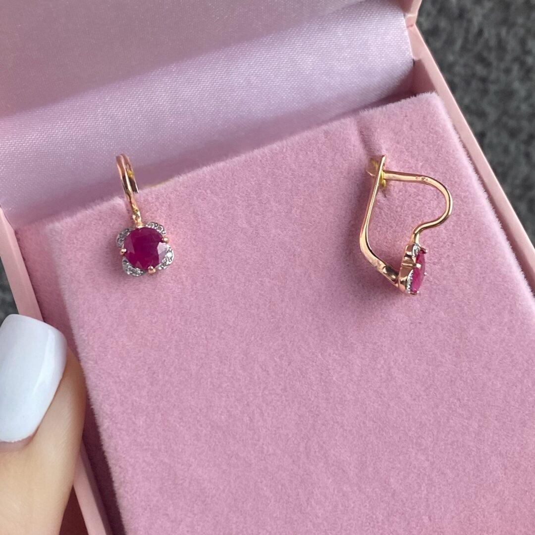 14ct rose gold earrings with rubies and diamonds