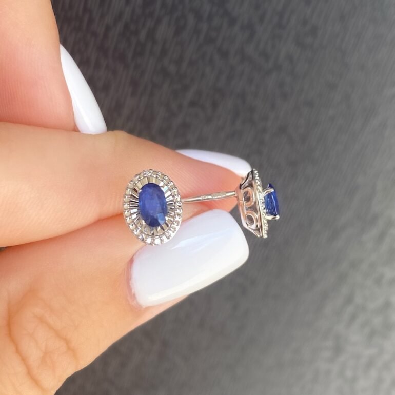 14ct white gold stud earrings with sapphires and diamonds