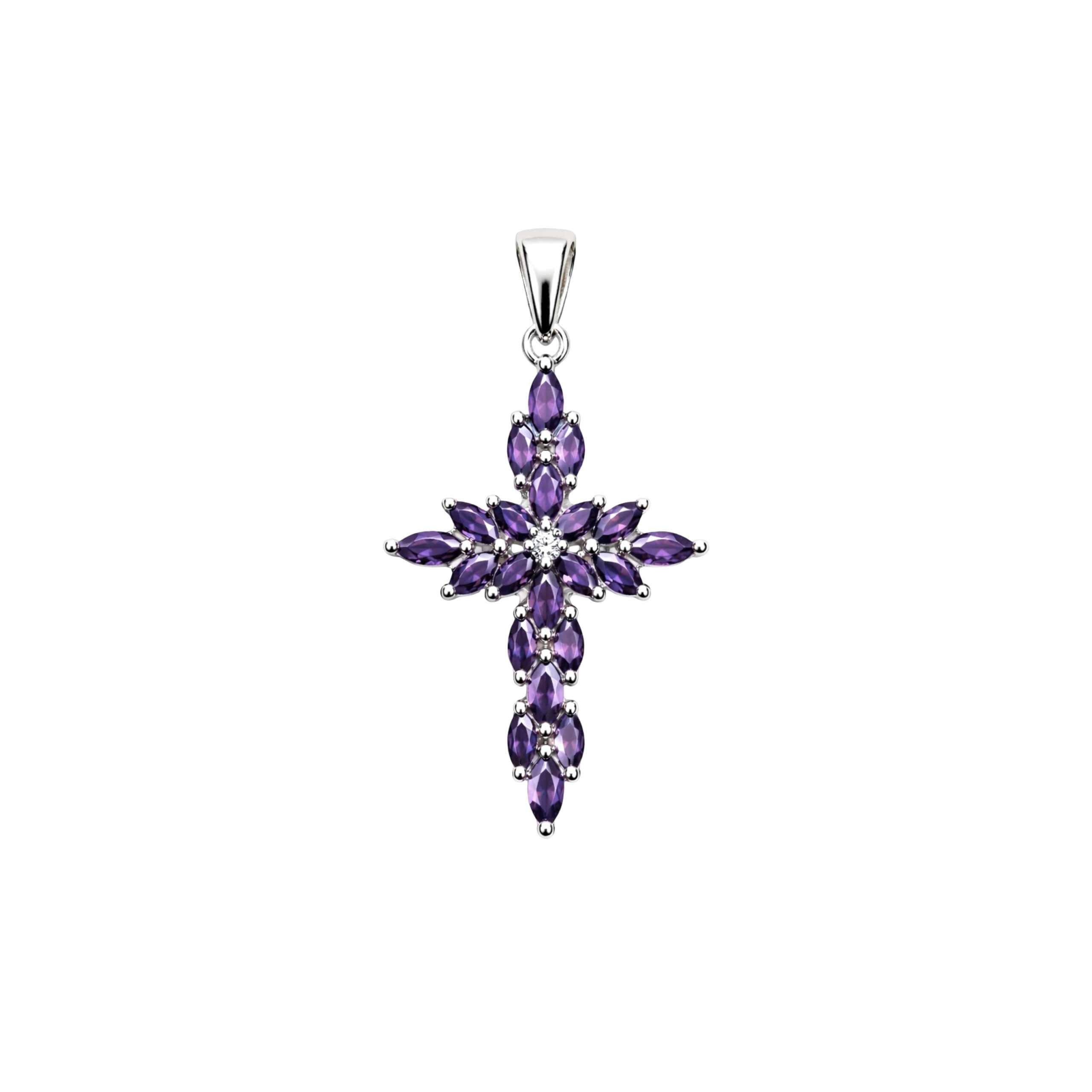 Sterling Silver Cross Pendant With Amethyst