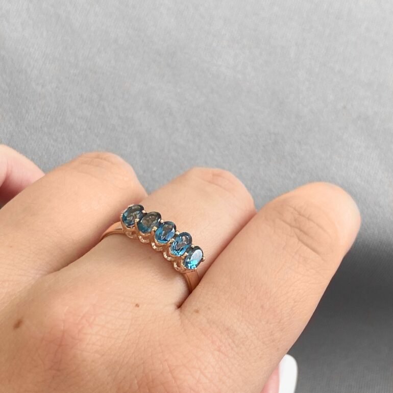 14ct rose gold ring with London blue topaz