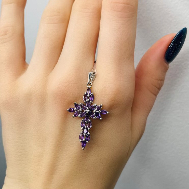 Sterling Silver Cross Pendant With Amethyst