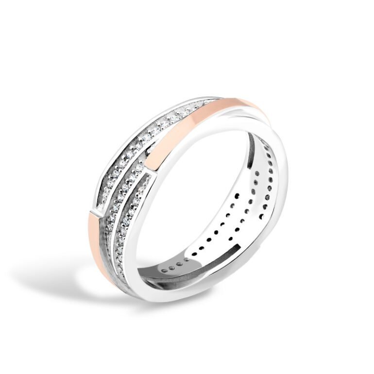sidabrinis žiedas su auksinėmis plokštelėmis ir cirkoniais