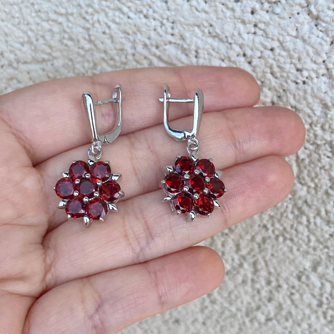 sterling silver earrings with garnet