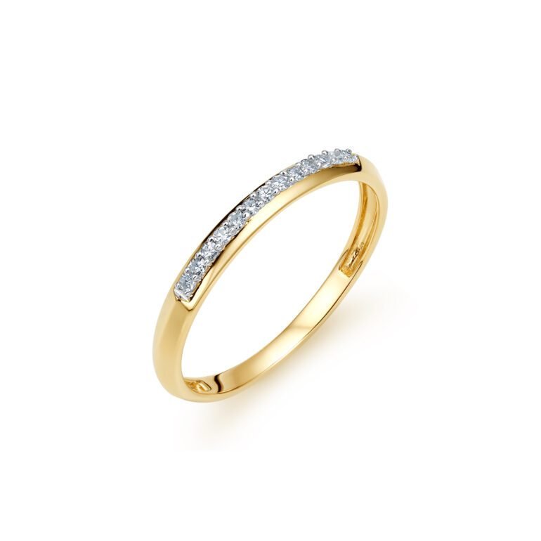 minimalistic 14ct yellow gold half eternity ring with diamonds