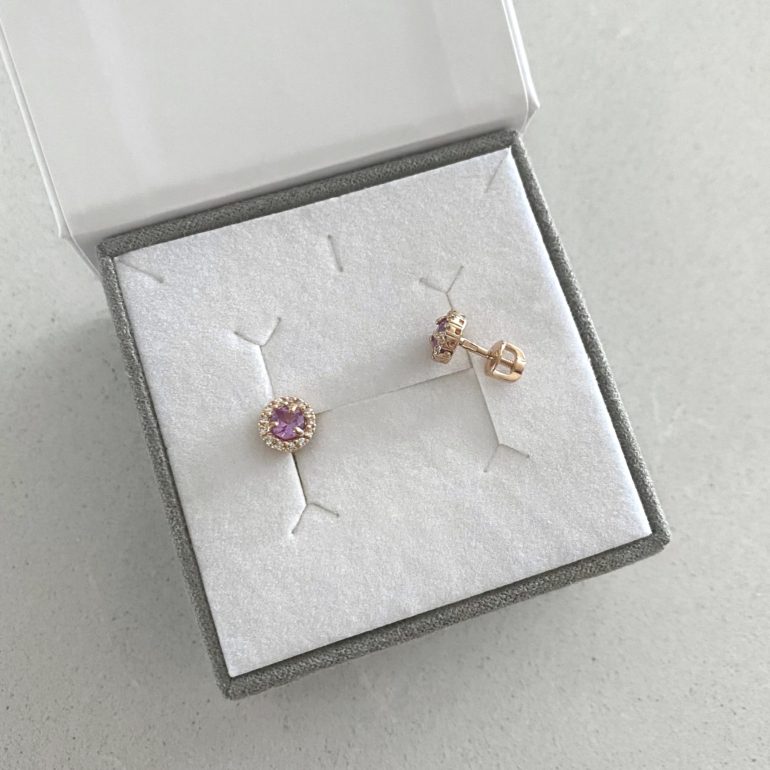 Rose Gold Earrings With Alexandrite And Fianits