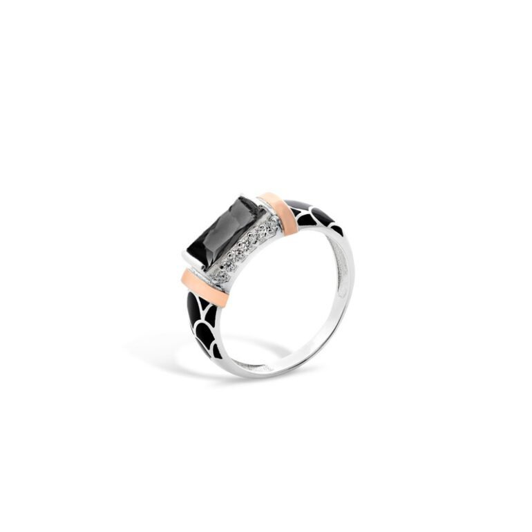 gold plated sterling silver ring with black and white fianits