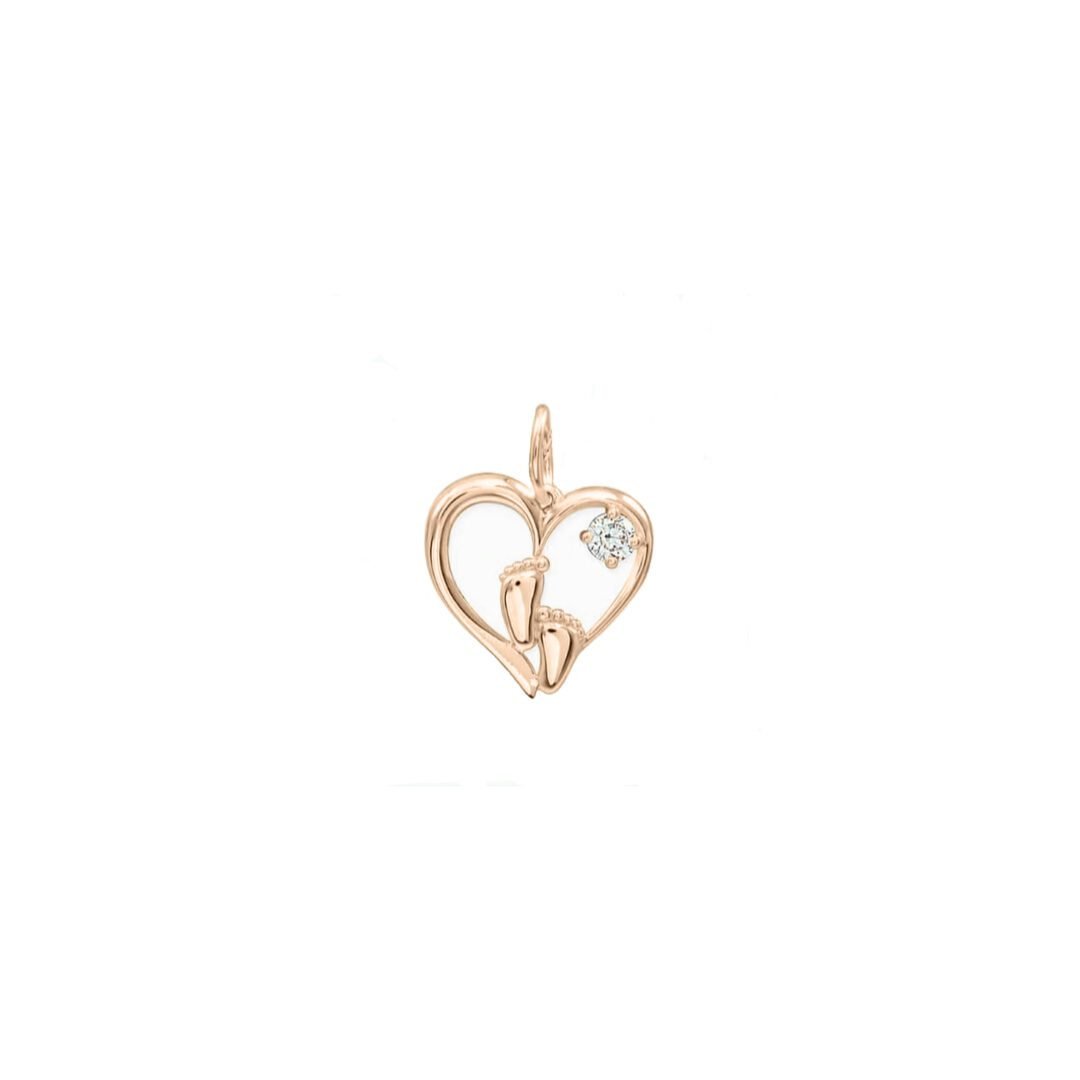 rose gold baby feet heart pendant