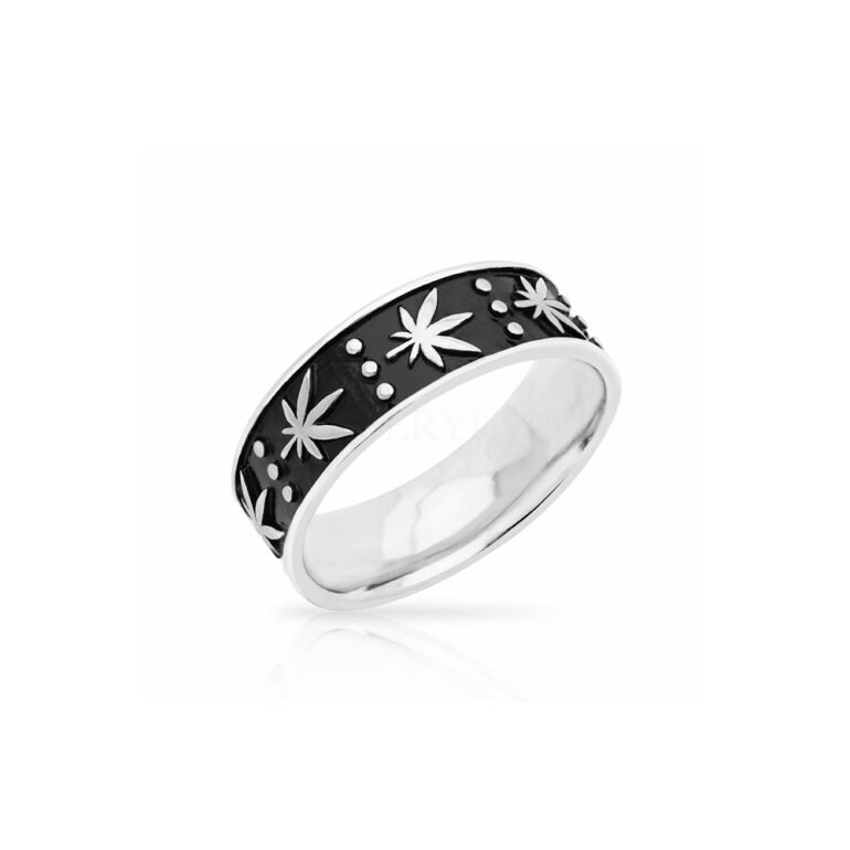 Sterling silver cannabis leaf signed ring