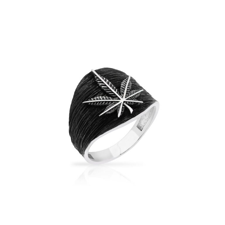Sterling silver cannabis leaf signed ring