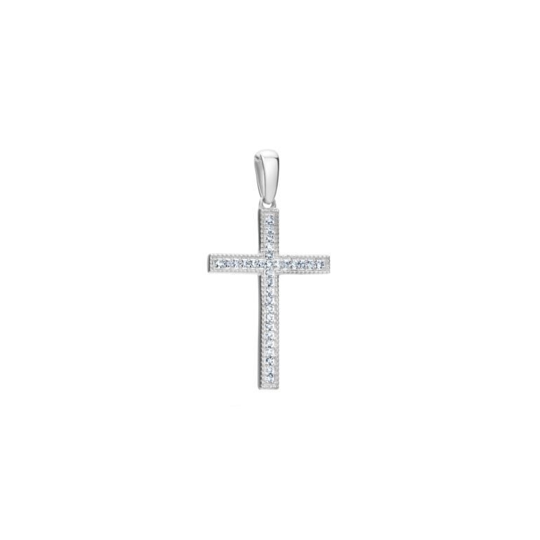 14ct white gold cross pendant with diamonds