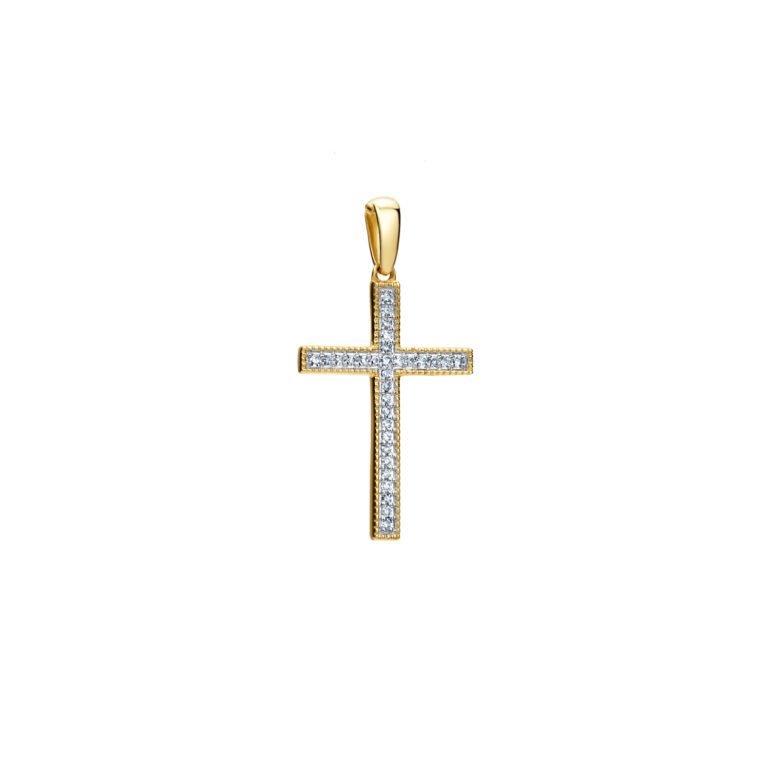 14ct yellow gold cross pendant with diamonds
