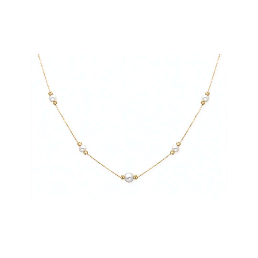 yellow gold necklace with pearls