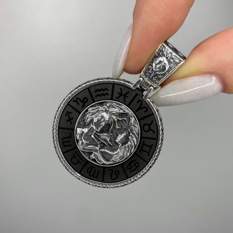 Sterling Silver Pendant With Ebony - Gemini