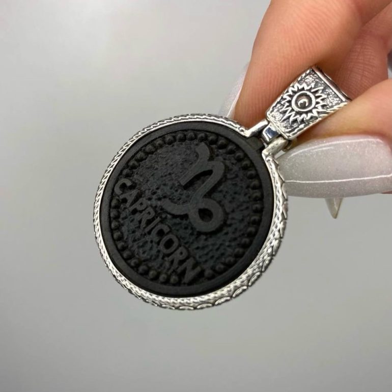Sterling Silver Pendant With Ebony - Capricorn