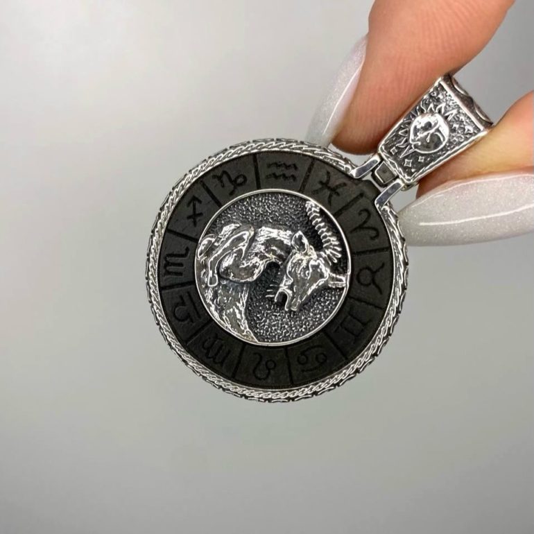 Sterling Silver Pendant With Ebony - Capricorn