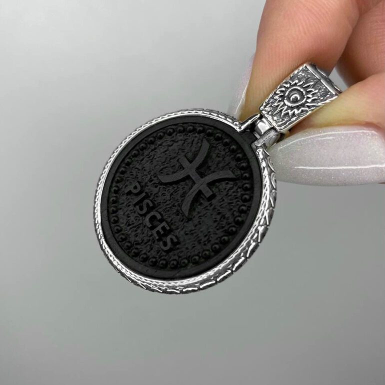 Sterling Silver Pendant With Ebony - Pisces