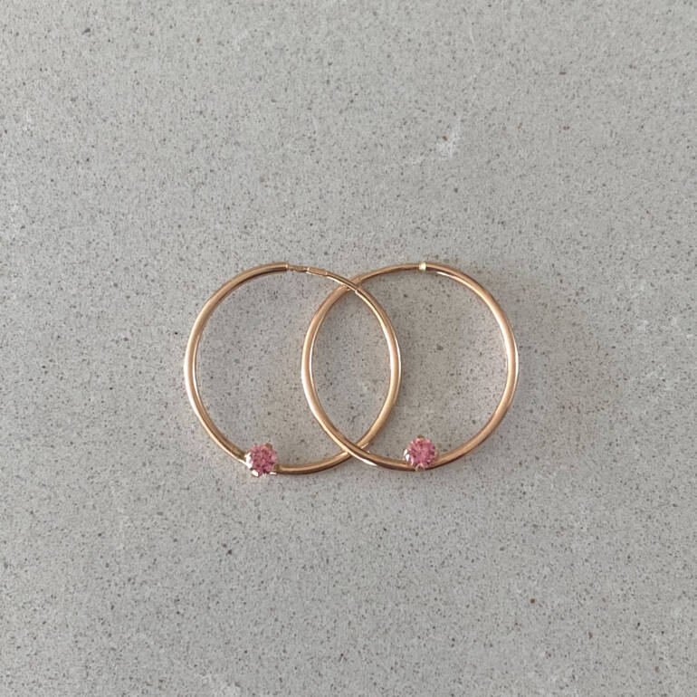 rose gold hoop earrings with pink cubic zirconia