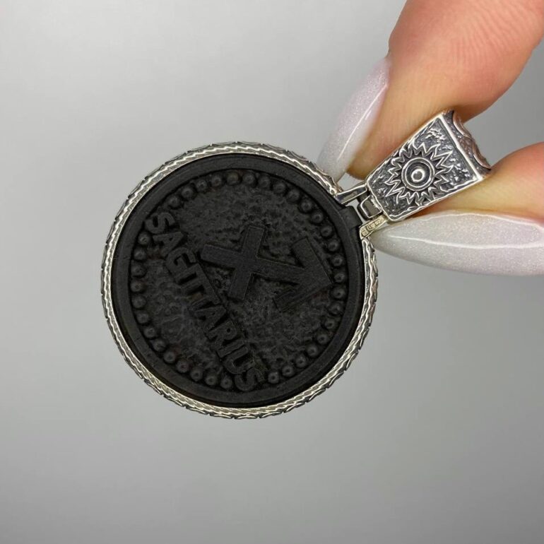 Sterling Silver Pendant With Ebony - Sagittarius