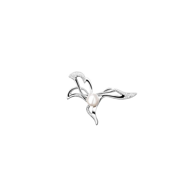 sterling silver brooch with pearl and cubic zirconia