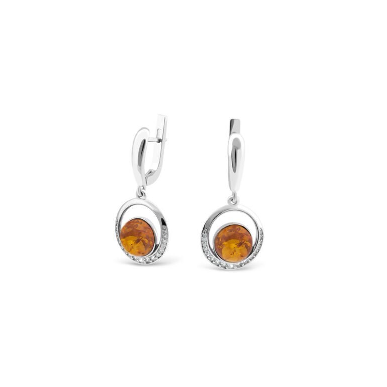 sterling silver earrings with amber and cubic zirconia