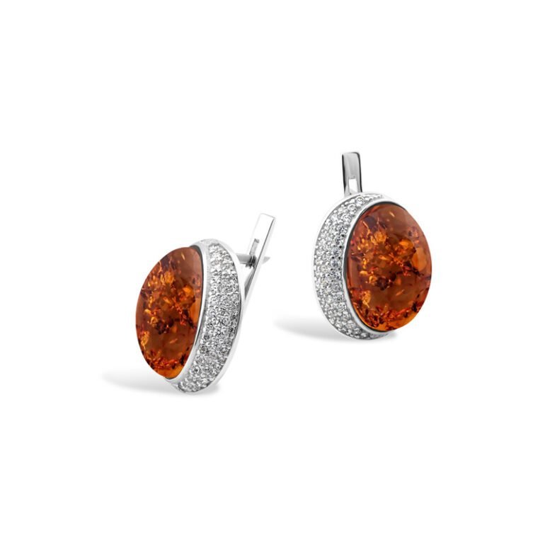 sterling silver earrings with amber and cubic zirconia