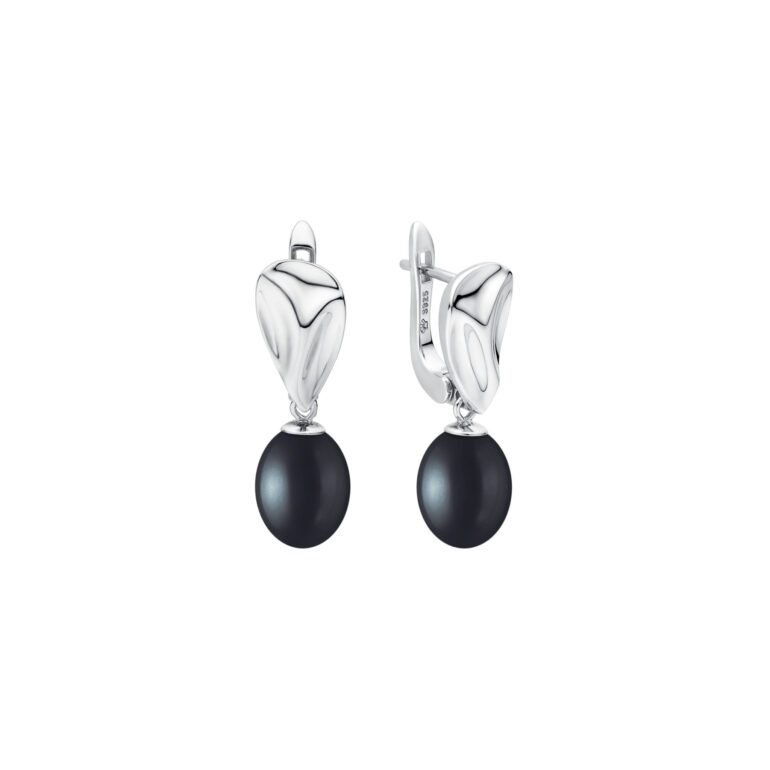 sidabriniai auskarai su juodais perlais