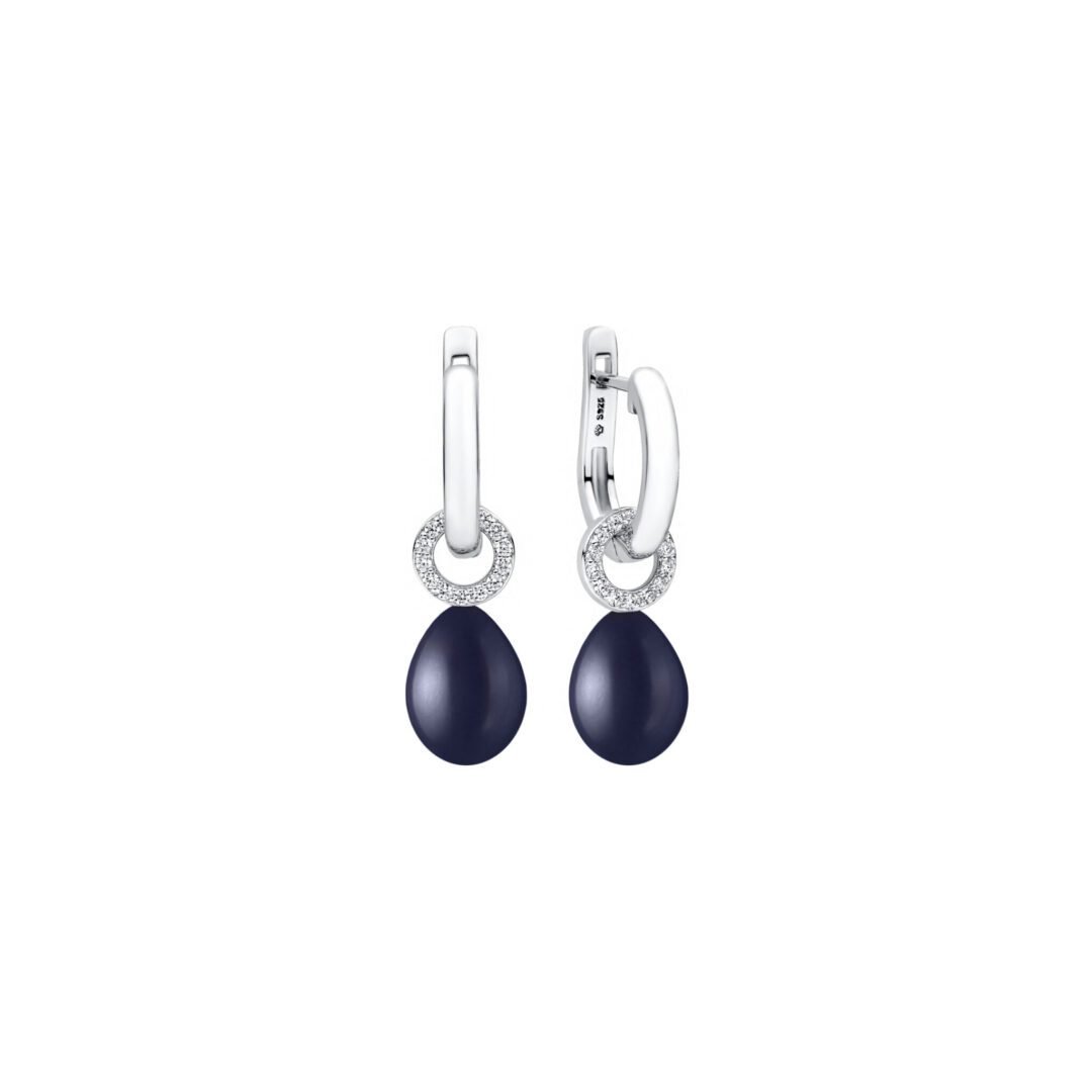 sterling silver earrings with black pearl and cubic zirconia