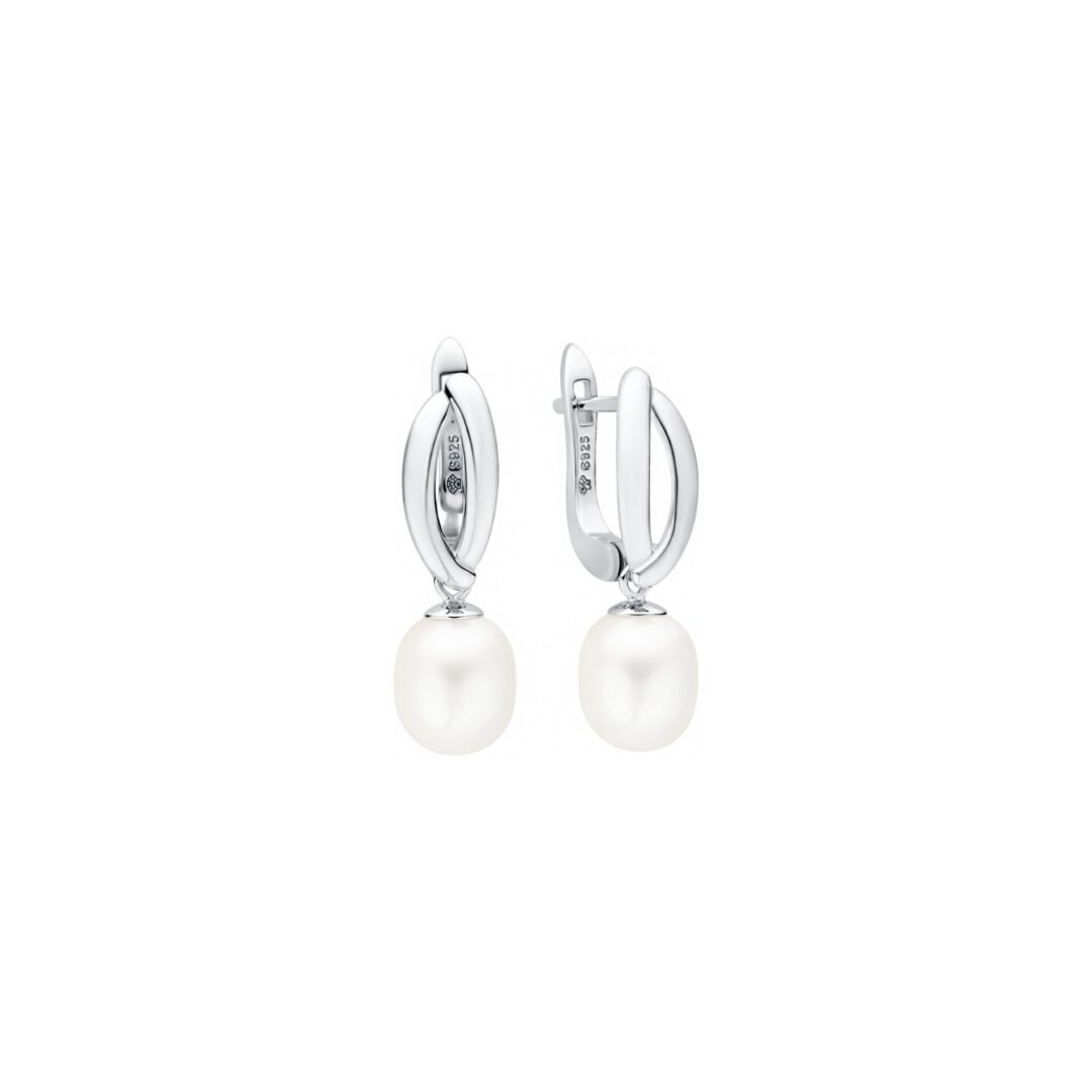sidabriniai auskarai su baltais perlais